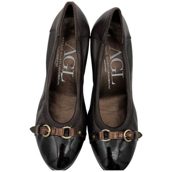 AGL Attilio Giusti Leombruni Women's Leather Buckle Heels Pumps Brown Size 38.5 - Picture 6 of 10